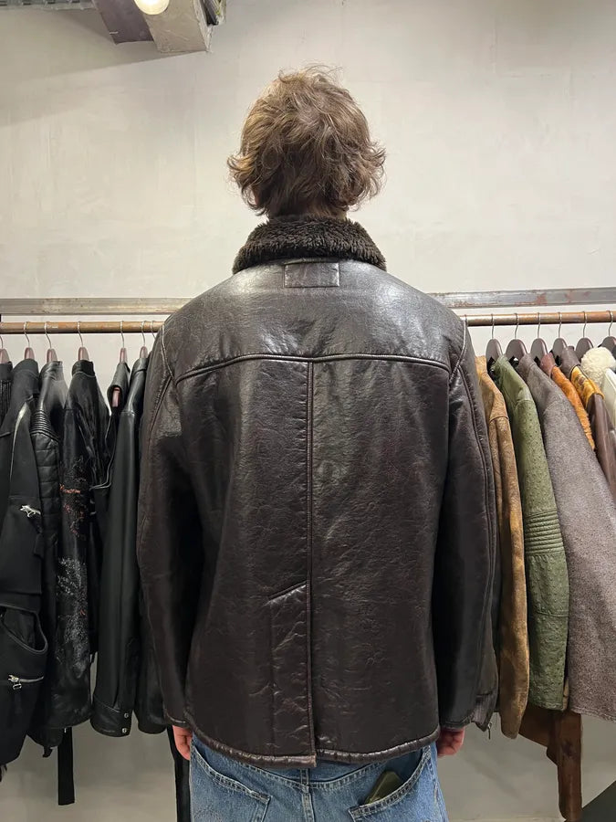 2000s Armani Brown Shearling Leather Jacket (L) 2