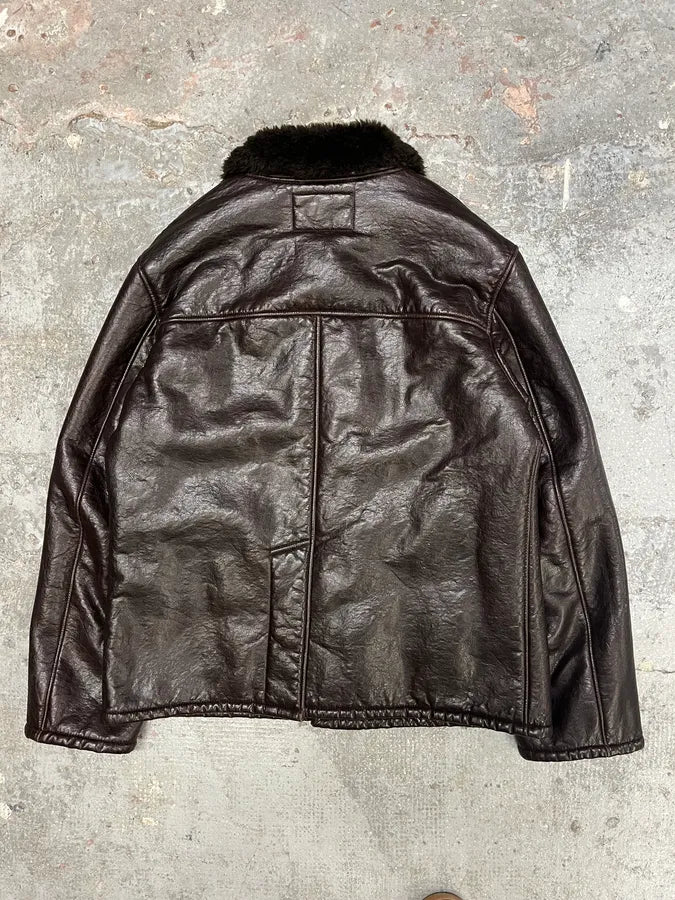 2000s Armani Brown Shearling Leather Jacket (L) 3