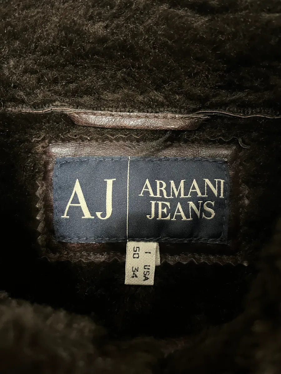 2000s Armani Brown Shearling Leather Jacket (L) 6