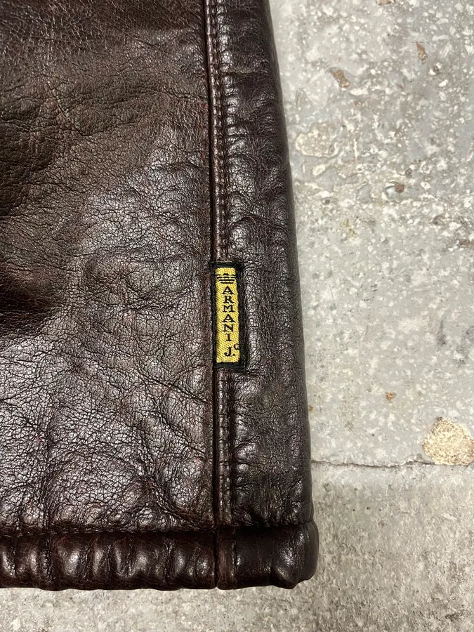 2000s Armani Brown Shearling Leather Jacket (L) 7