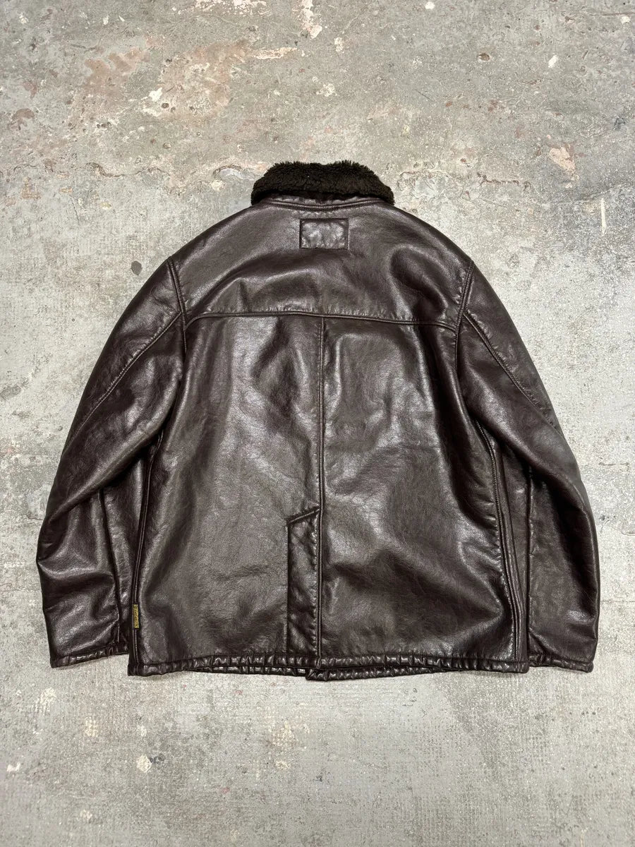 2000s Armani Brown Shearling Leather Jacket (M/L) 1