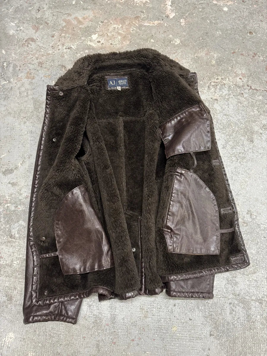2000s Armani Brown Shearling Leather Jacket (M/L) 4