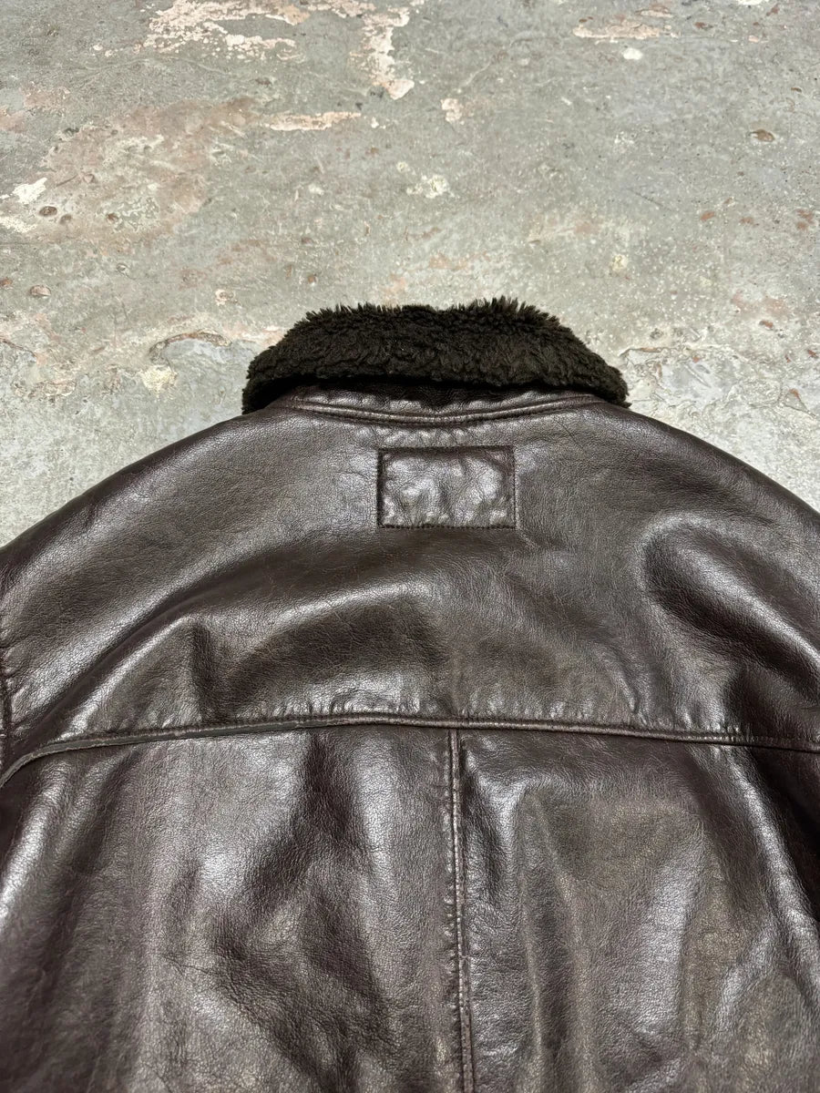 2000s Armani Brown Shearling Leather Jacket (M/L) 5