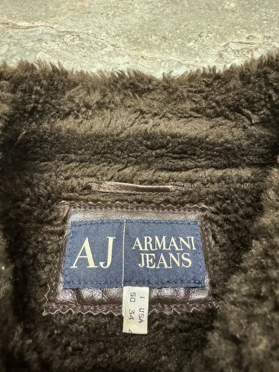 2000s Armani Brown Shearling Leather Jacket (M/L) 6
