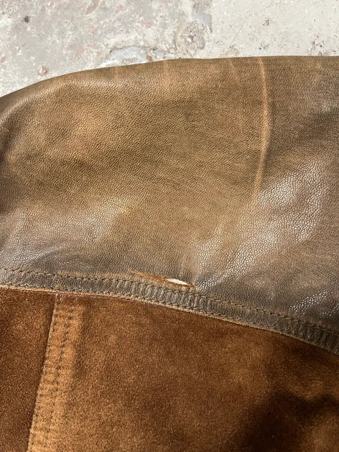 2000s Armani Brown Suede Leather Trucker Jacket (L) 11