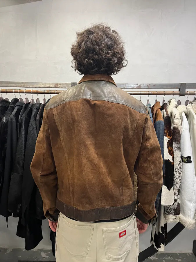 2000s Armani Brown Suede Leather Trucker Jacket (L) 3