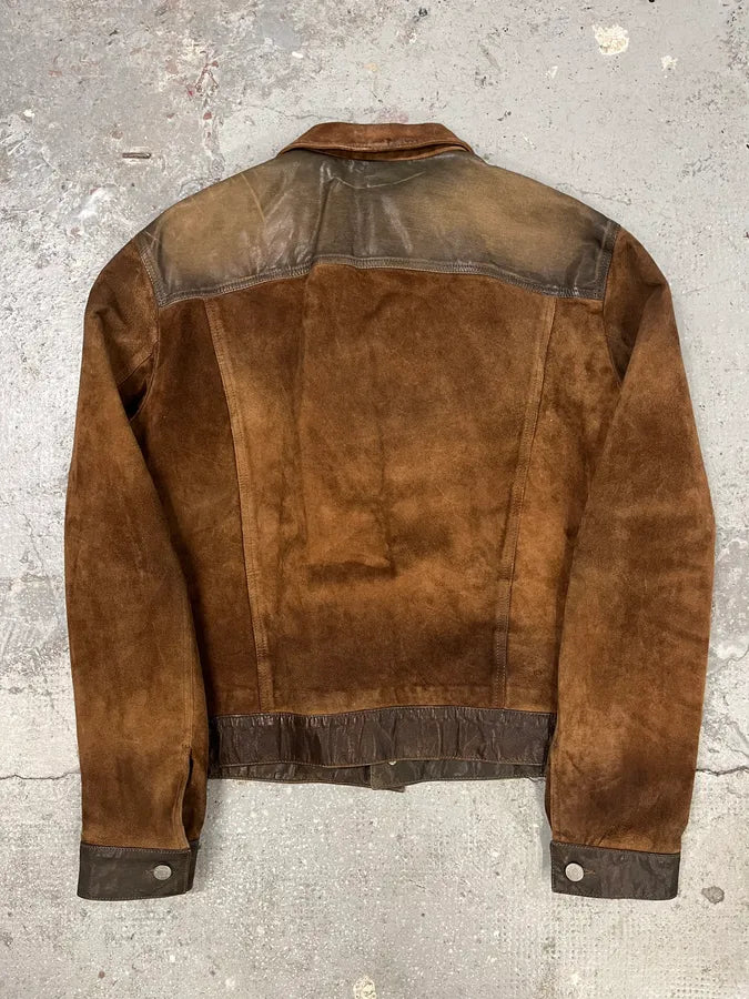 2000s Armani Brown Suede Leather Trucker Jacket (L) 5