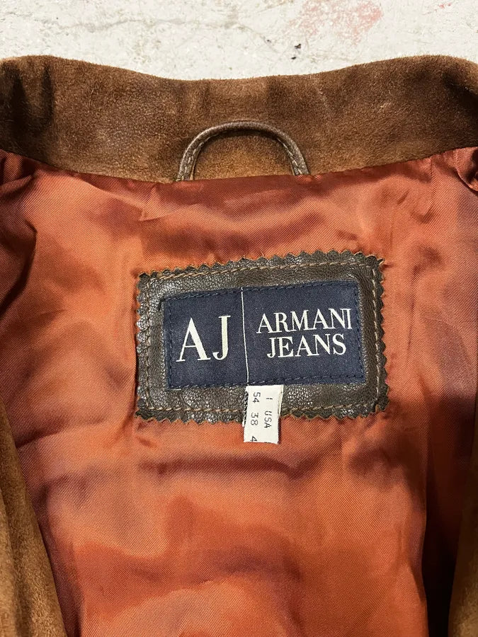2000s Armani Brown Suede Leather Trucker Jacket (L) 7