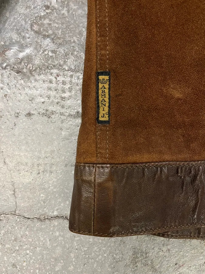 2000s Armani Brown Suede Leather Trucker Jacket (L) 8
