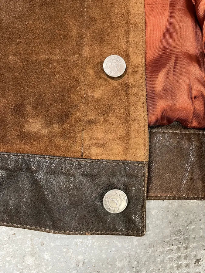2000s Armani Brown Suede Leather Trucker Jacket (L) 9