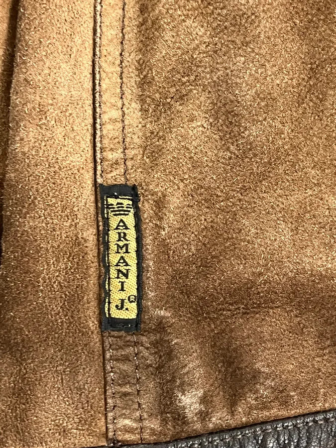 2000s Armani Brown Suede Leather Two Tone Trucker Jacket fxFGCJA 9