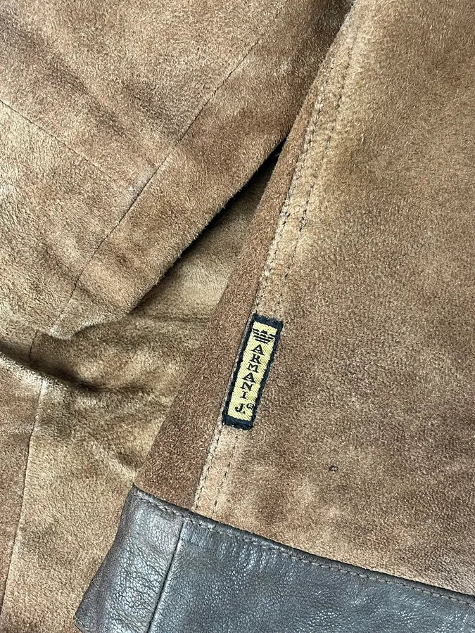 2000s Armani Brown Suede Leather Two Tone Trucker Jacket thTxZtR 8