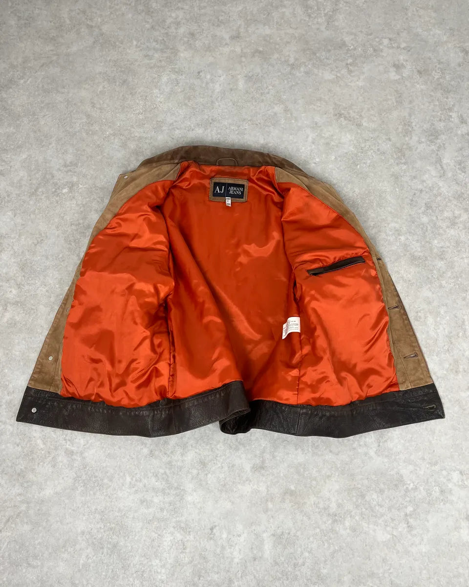 2000s Armani Brown Suede Leather Two Tone Trucker Jacket fxFGCJA 6