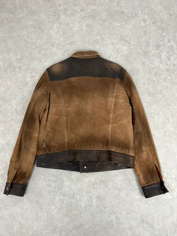 2000s Armani Brown Suede Leather Two Tone Trucker Jacket fxFGCJA 5