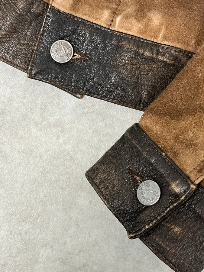 2000s Armani Brown Suede Leather Two Tone Trucker Jacket fxFGCJA 8