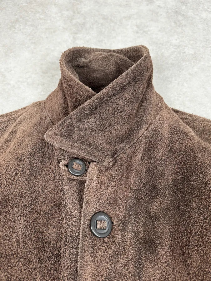 2000s Armani Brown Texture Leather Buttoned Jacket PoSvUkk 7