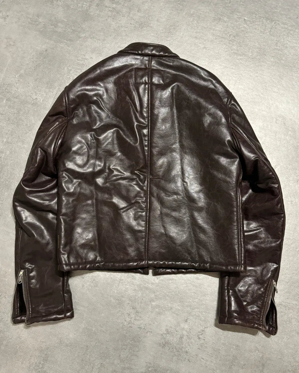 2000s Armani Brut Brown Robust Biker Leather Jacket (M) 1