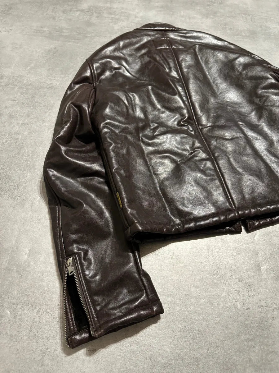 2000s Armani Brut Brown Robust Biker Leather Jacket (M) 6