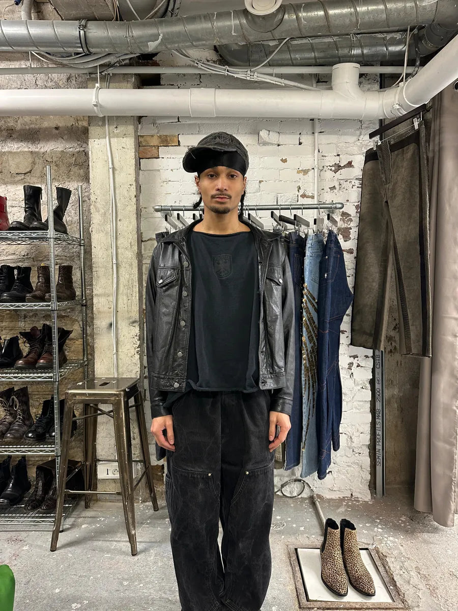 2000s Armani Buttoned Black Leather Jacket RpTRnLw 1