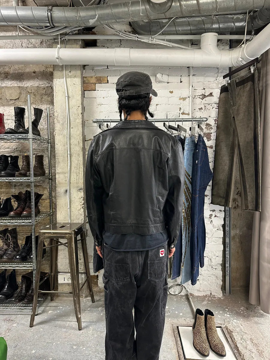 2000s Armani Buttoned Black Leather Jacket RpTRnLw 3