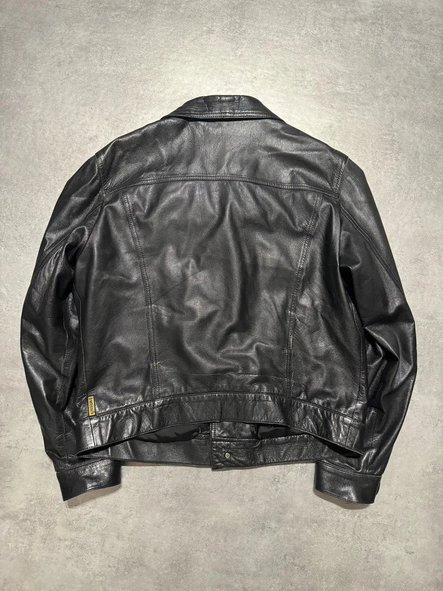 2000s Armani Buttoned Black Leather Jacket RpTRnLw 4