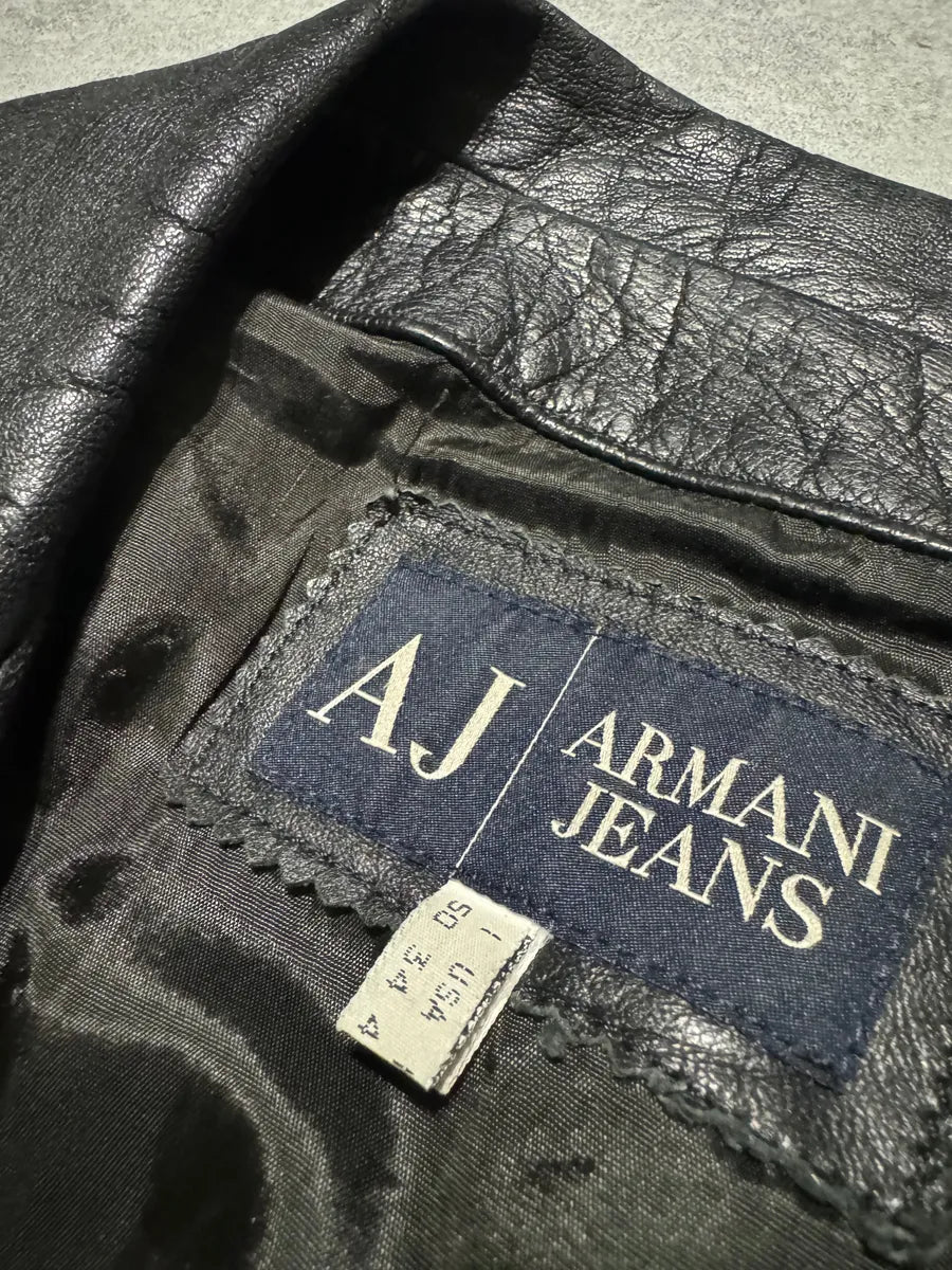 2000s Armani Buttoned Black Leather Jacket RpTRnLw 9