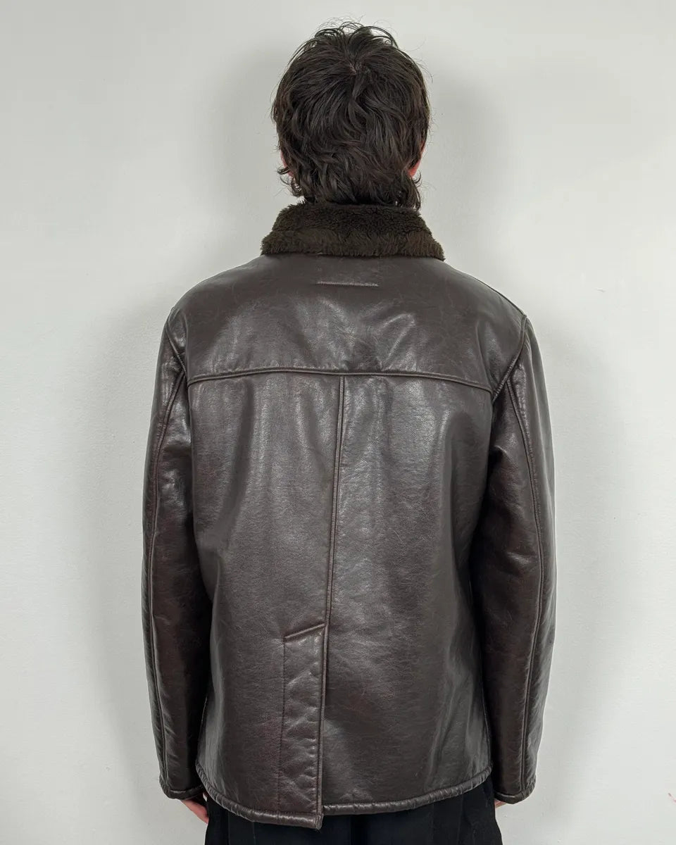 2000s Armani Buttoned Faux Leather Collar Brown Jacket JDkITbX 2