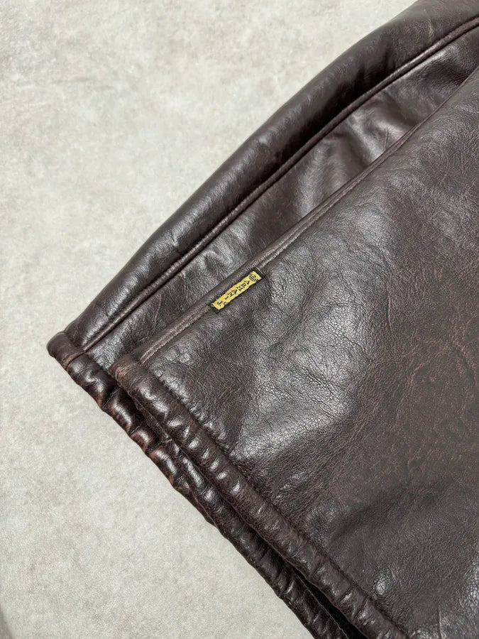 2000s Armani Buttoned Faux Leather Collar Brown Jacket JDkITbX 5