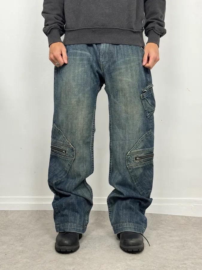 2000s Armani Cargo Blue Faded Denim Jeans wzmxqAK 0