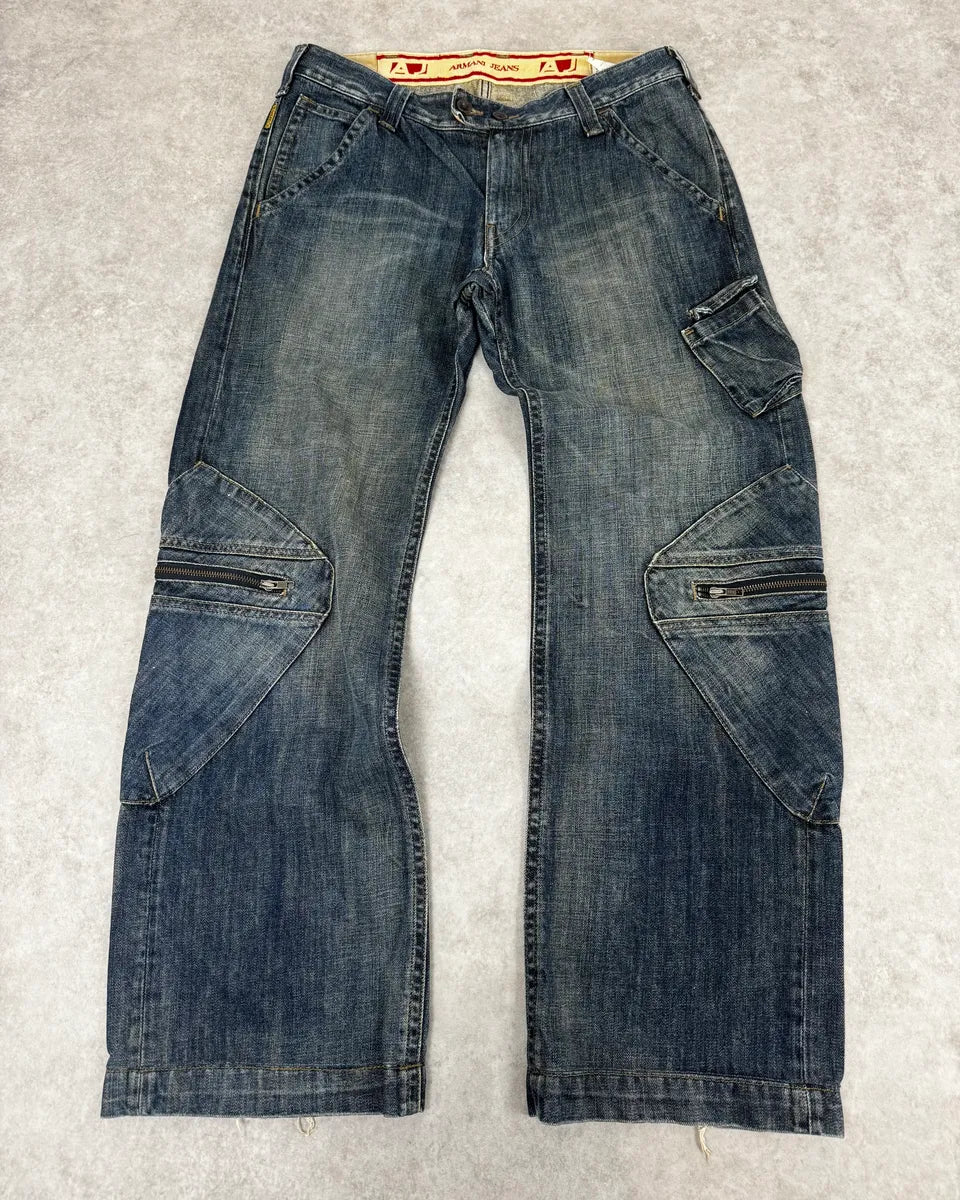 2000s Armani Cargo Blue Faded Denim Jeans wzmxqAK 2