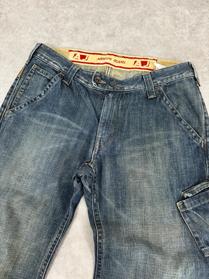 2000s Armani Cargo Blue Faded Denim Jeans wzmxqAK 5