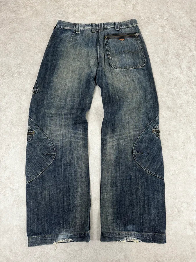 2000s Armani Cargo Blue Faded Denim Jeans wzmxqAK 4
