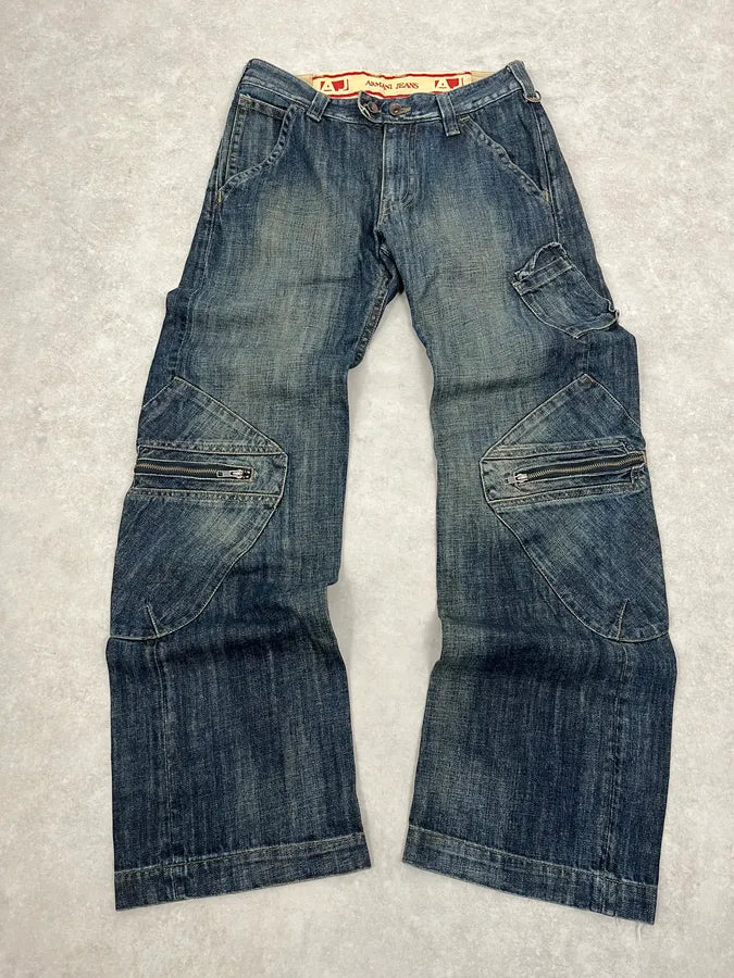 2000s Armani Cargo Faded Blue Denim Jeans vZPUYfb 0