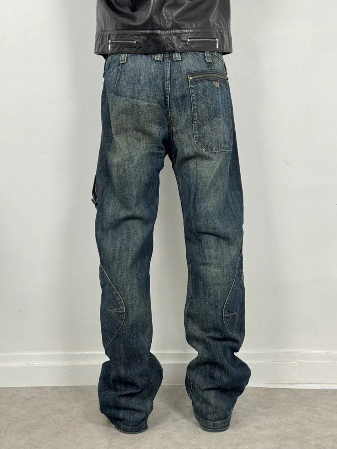 2000s Armani Cargo Faded Blue Denim Jeans vZPUYfb 3