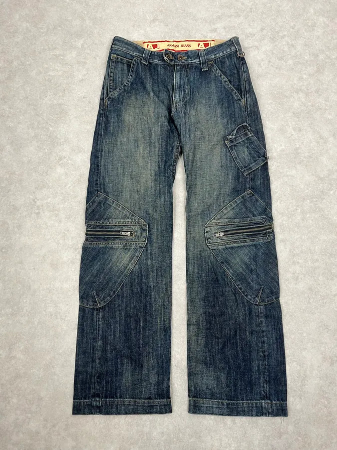 2000s Armani Cargo Faded Blue Denim Jeans vZPUYfb 4