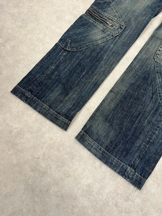 2000s Armani Cargo Faded Blue Denim Jeans vZPUYfb 6