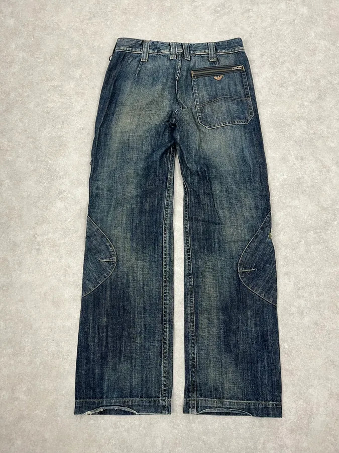 2000s Armani Cargo Faded Blue Denim Jeans vZPUYfb 7