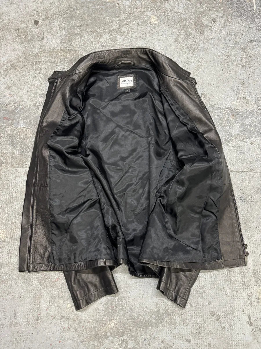 2000s Armani Collezioni Agent Minimalist Black Leather Jacket QggaFRO 2