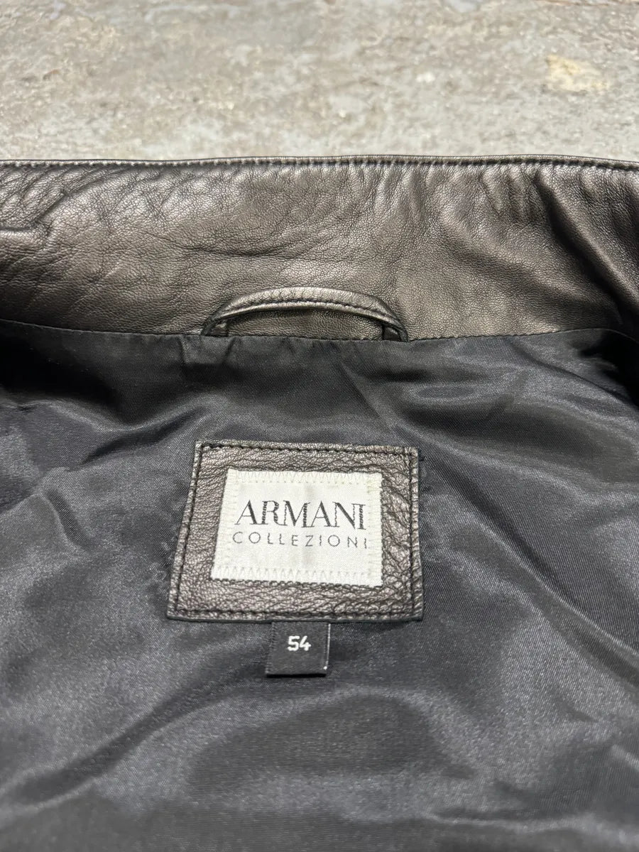 2000s Armani Collezioni Agent Minimalist Black Leather Jacket QggaFRO 4