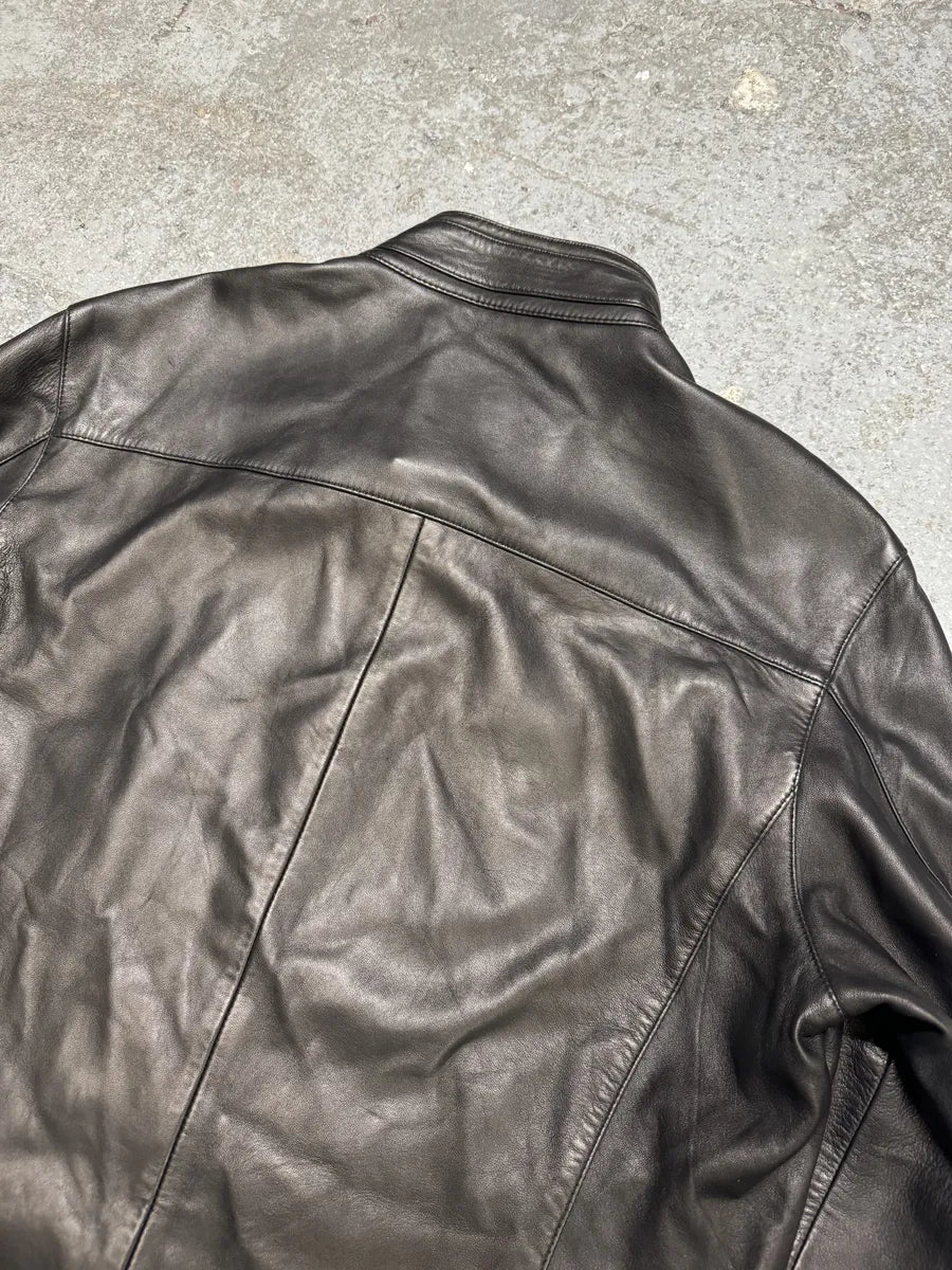 2000s Armani Collezioni Agent Minimalist Black Leather Jacket QggaFRO 5