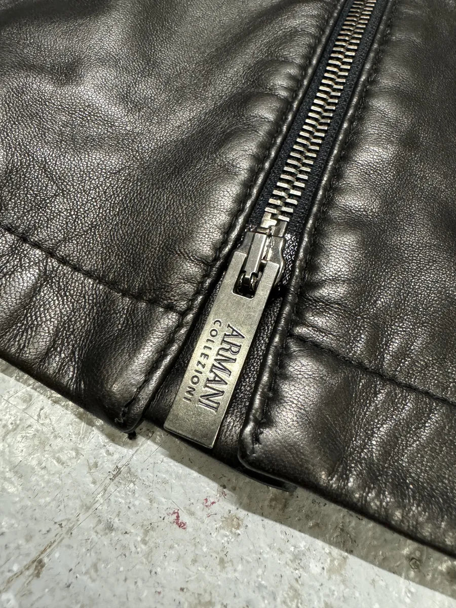 2000s Armani Collezioni Agent Minimalist Black Leather Jacket QggaFRO 7