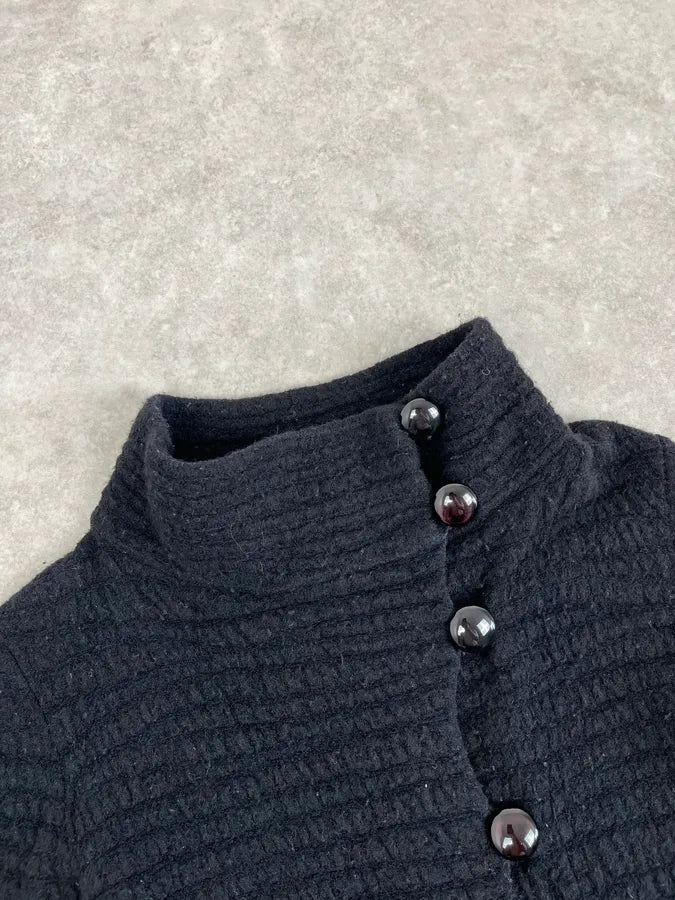 2000s Armani Collezioni Black Asymmetrical Pleats Officer Cardigan Jacket JlANIMX 4