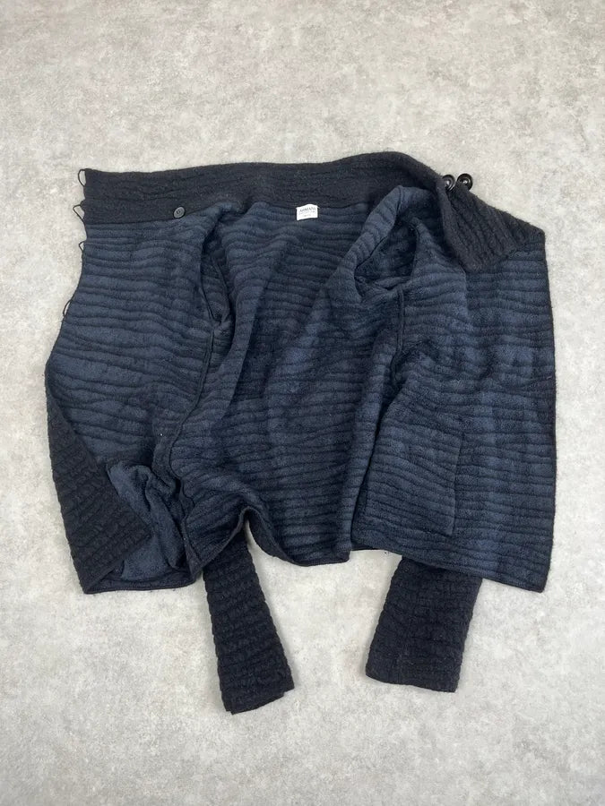 2000s Armani Collezioni Black Asymmetrical Pleats Officer Cardigan Jacket JlANIMX 7