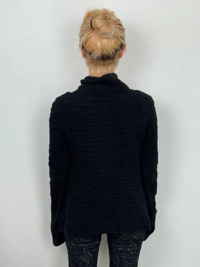 2000s Armani Collezioni Black Asymmetrical Pleats Officer Cardigan Jacket JlANIMX 2