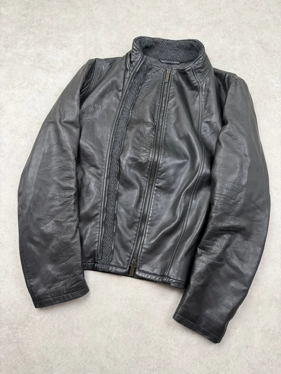 2000s Armani Collezioni Black Asymmetrical Zip Leather Jacket hLnMzEp 10
