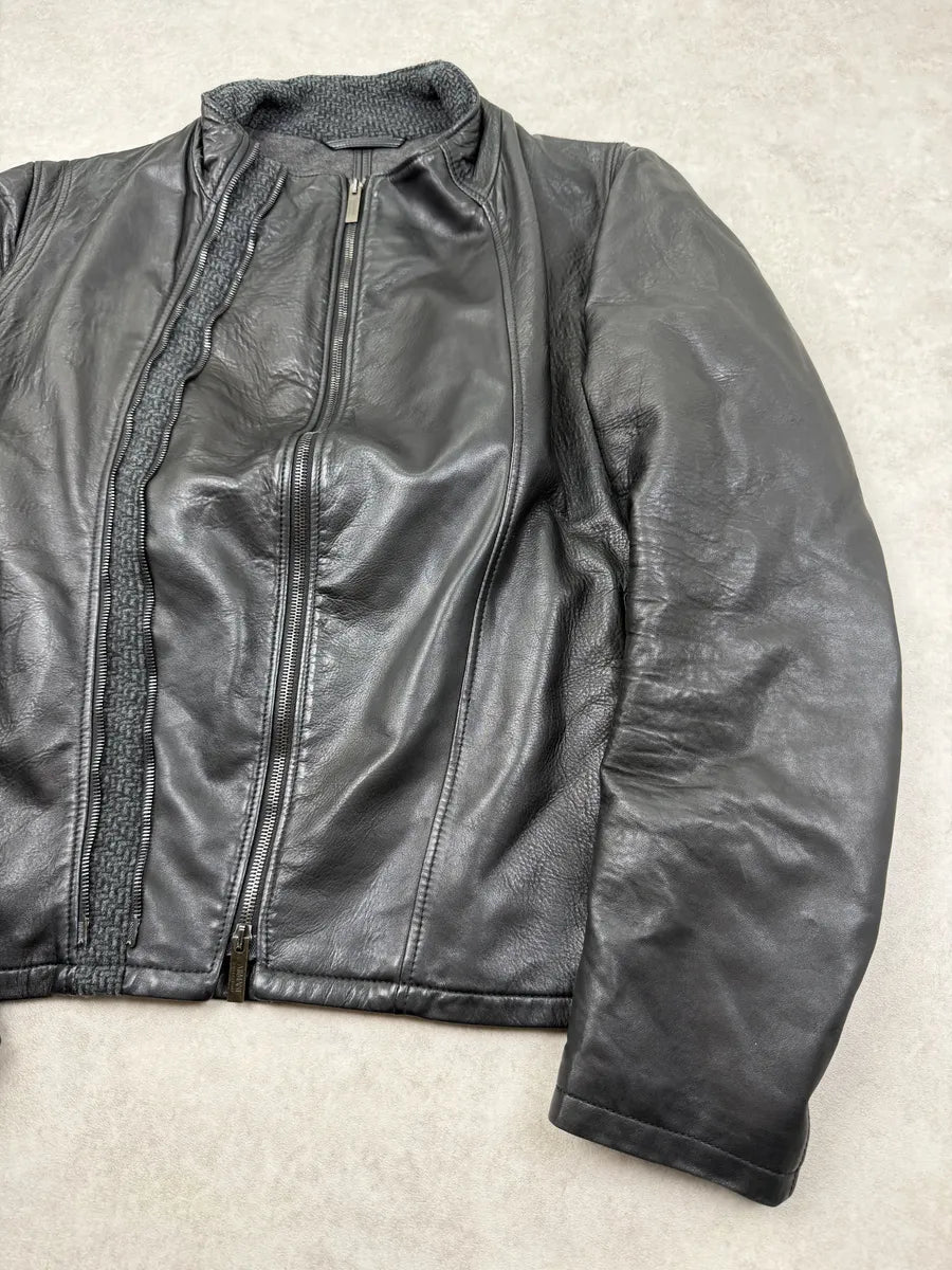 2000s Armani Collezioni Black Asymmetrical Zip Leather Jacket hLnMzEp 11