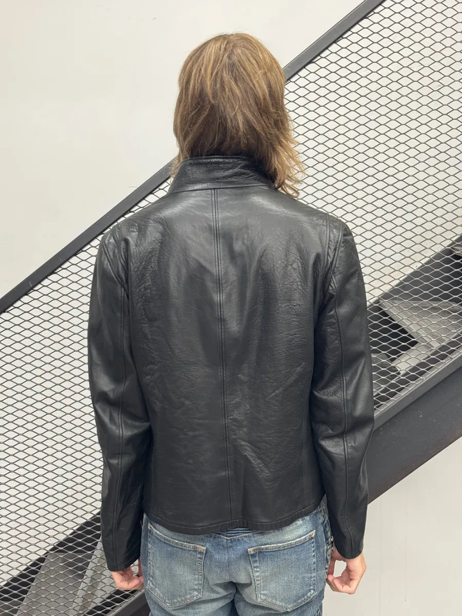 2000s Armani Collezioni Black Asymmetrical Zip Leather Jacket hLnMzEp 3