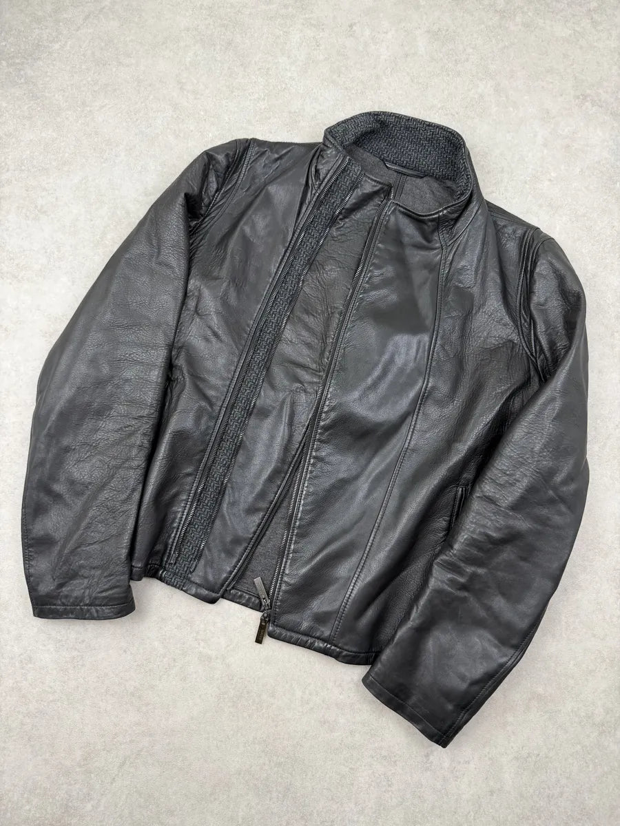 2000s Armani Collezioni Black Asymmetrical Zip Leather Jacket hLnMzEp 7