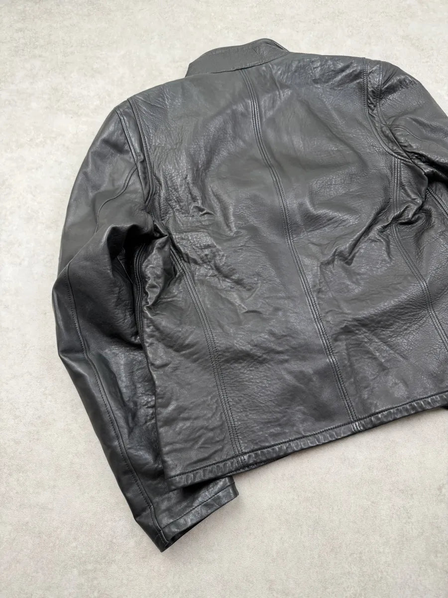2000s Armani Collezioni Black Asymmetrical Zip Leather Jacket hLnMzEp 8