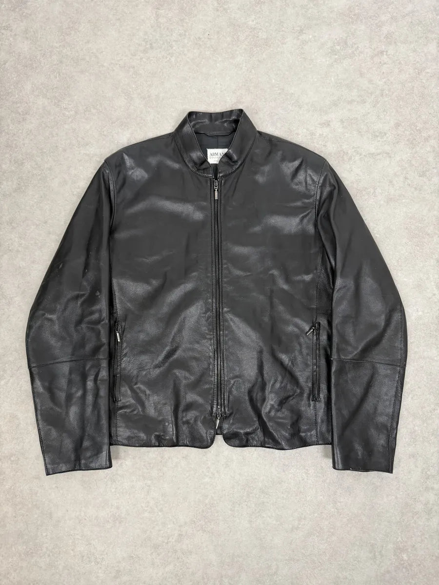 2000s Armani Collezioni Black Leather Jacket PLmncTV 0